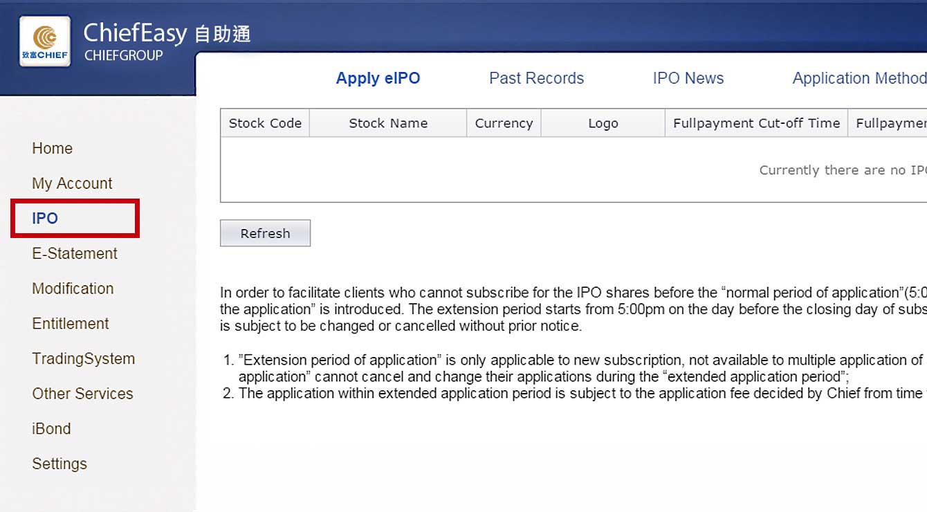 e-ipo for quick and easy application of ipo